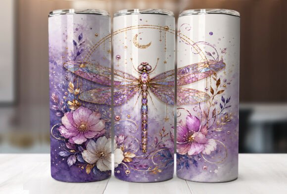 Download Purple Dragonfly Floral Tumbler Wrap PNG - Floral tumbler wrap Collection