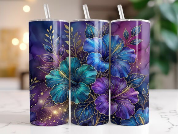 Download Blue Purple Hibiscus Floral Tumbler Wrap - Floral tumbler wrap Collection