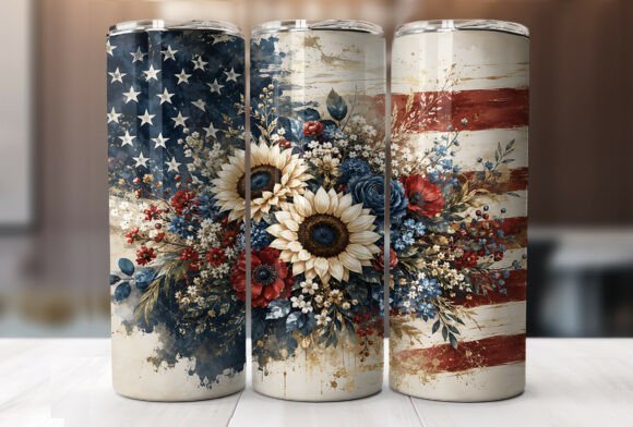 Download Rustic Patriotic Sunflower Tumbler Wraps - Flower tumbler wrap Collection